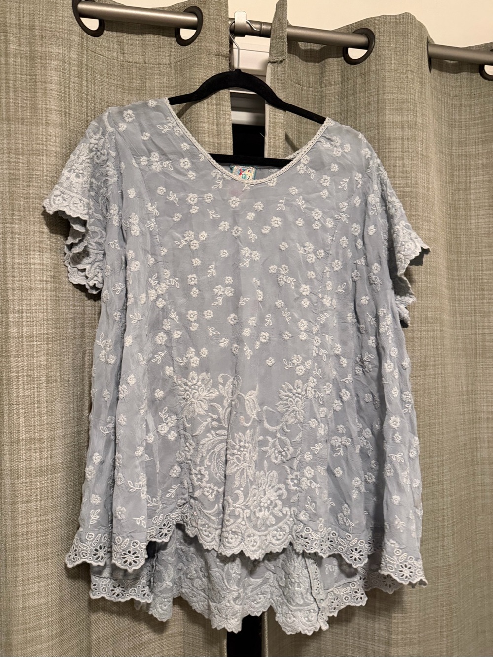 Johnny Was Pale Blue Embroidered Tunic Top